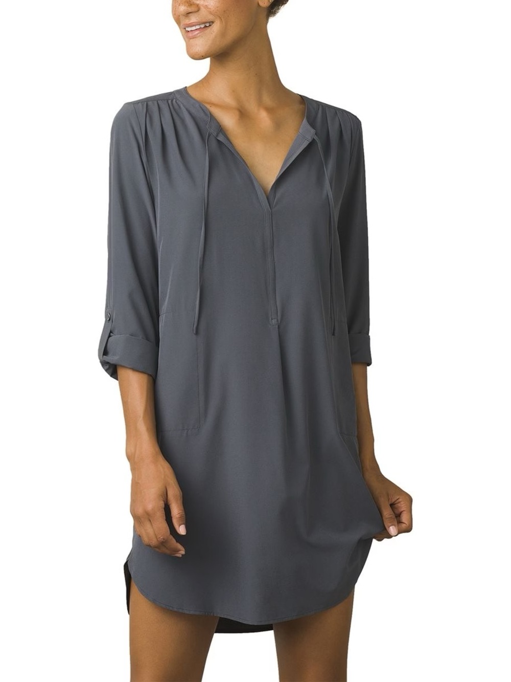 Prana Natasha DressCharcoal V-Neck Roll-Sleeve Women’s Med
